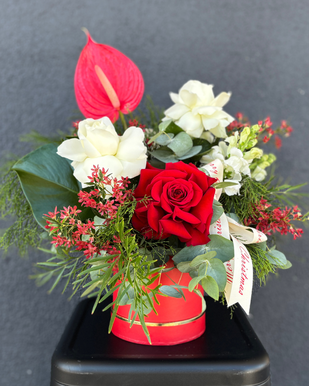 Christmas Hat Box Flower Arrangement