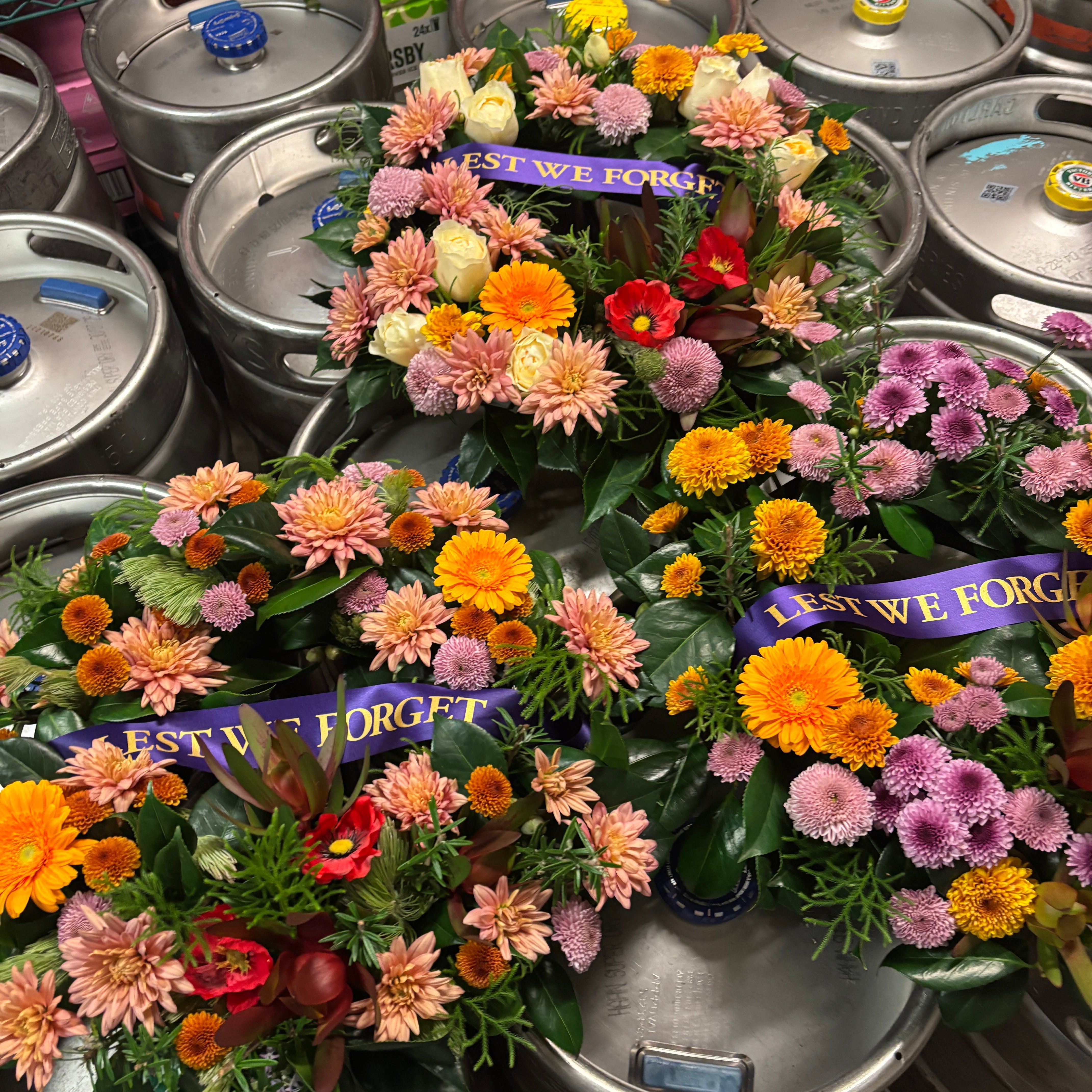 Anzac Floral Wreaths, lavender, peach 